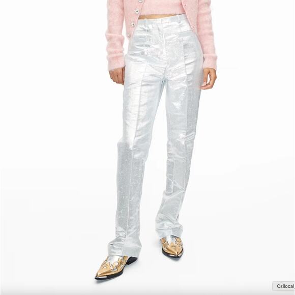 Rabanne x H&M Shimmery Metallic Tailored Dress Pant Trousers in Silver, Size 0 - Picture 2 of 11